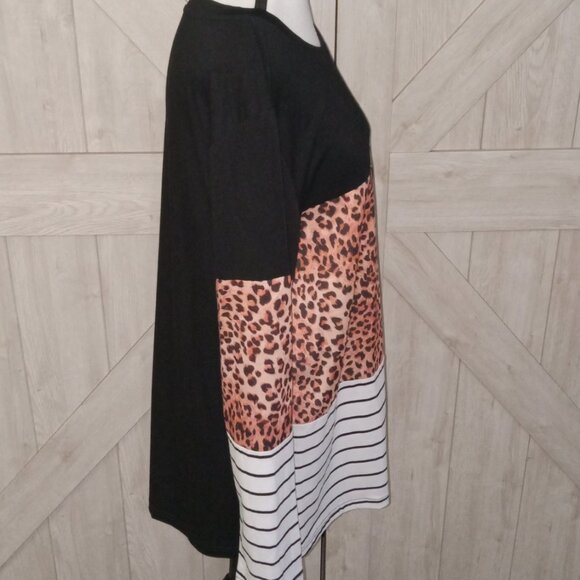 BLACK AND WHITE STRIPED LEOPARD PRINT LONG SLEEVE TOP-NWT-SIZE-XL - Picture 6 of 10